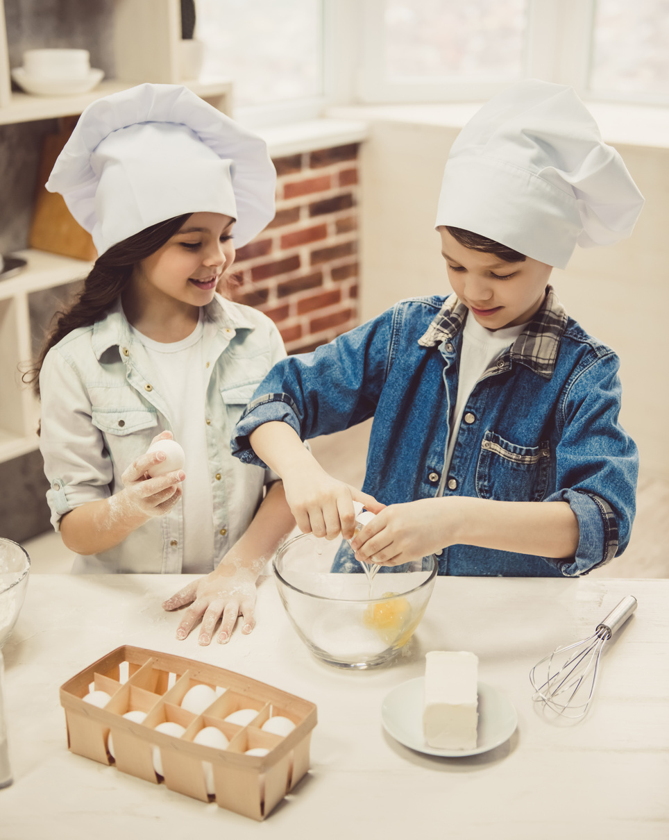Children baking in kitchen