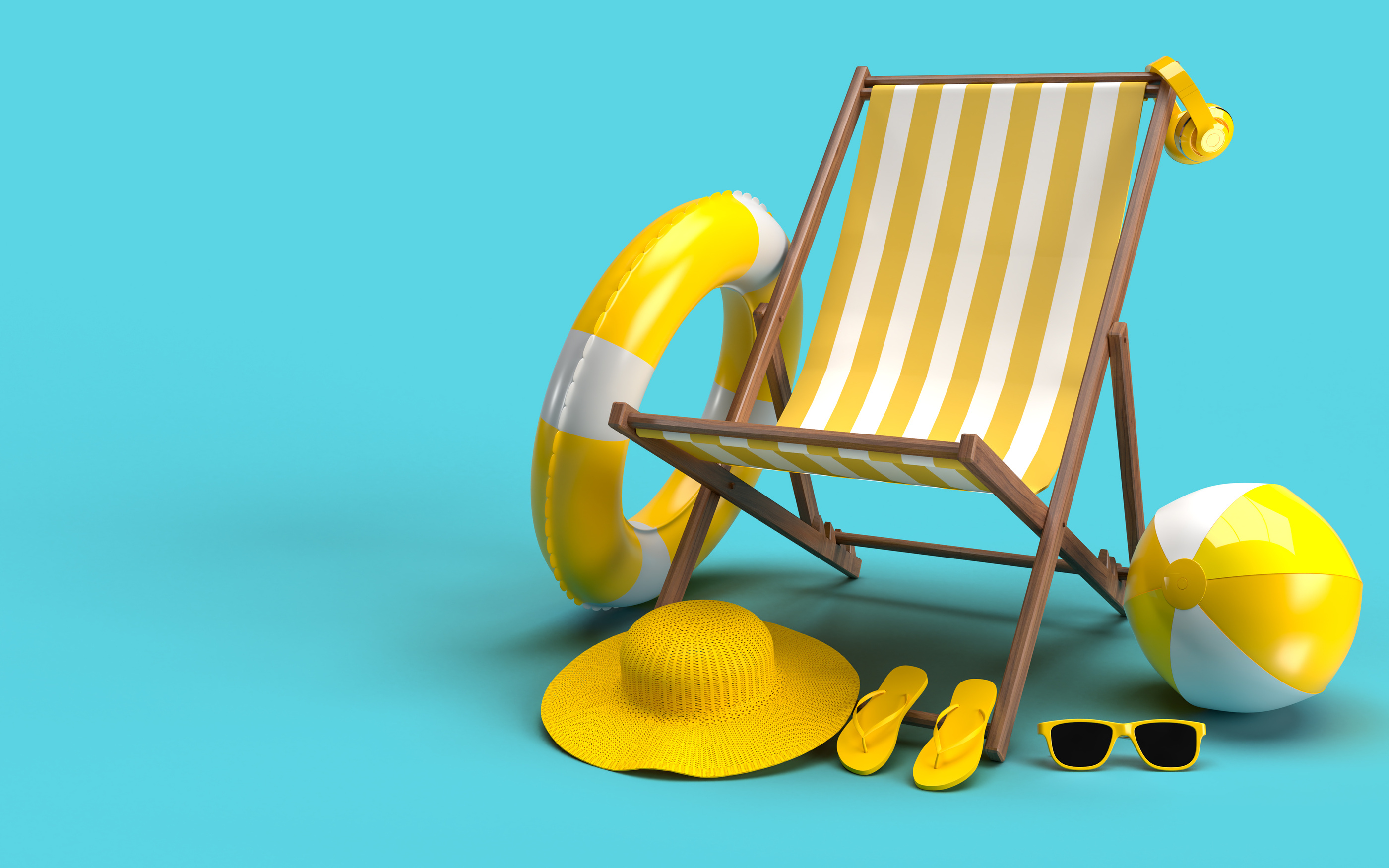Beach Chair with Summer Accessories 3D Illustration